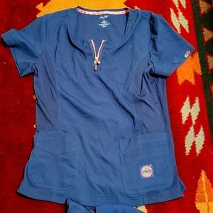 Women's scrubs, Koi scrub set, large, navy, jogger and top